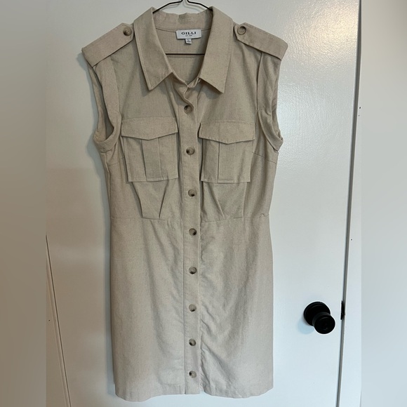 Gilli Cream Sleeveless Button-Up Mini Dress - Picture 3 of 6